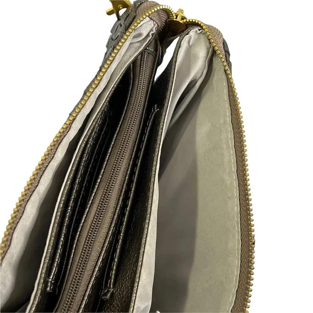 Women's Metallic‎ Brown Faux Leather Crossbody Bag Adjustable Strap Boho